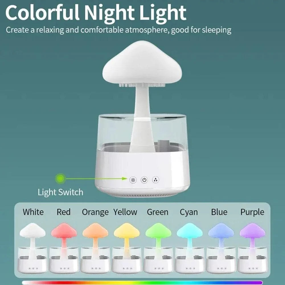 Sleep Fountain Aromatherapy 7 Mist, Cloud Diffuser CJC Drop Rain 450ml Colors Bedside Humidifier Light, Essential Water Desk Relax LED Oil