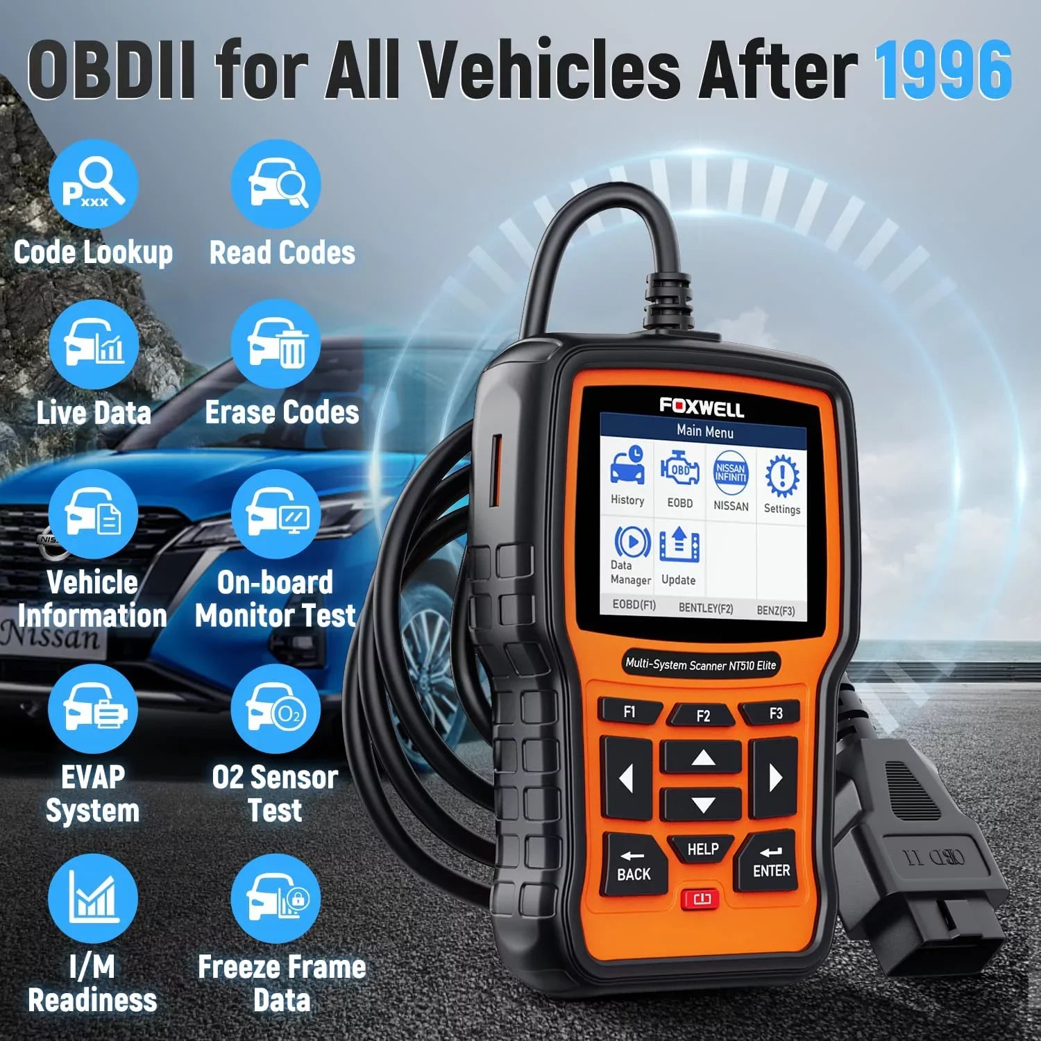 Registration Scanner SAS Scanner with Code NT510 EPB Tool Oil Reader Scan Elite Professional Bi-Directional for TPS OBD2 Car Foxwell Fits Reset Battery OBD2 All Tool Infiniti Nissan Diagnostic System