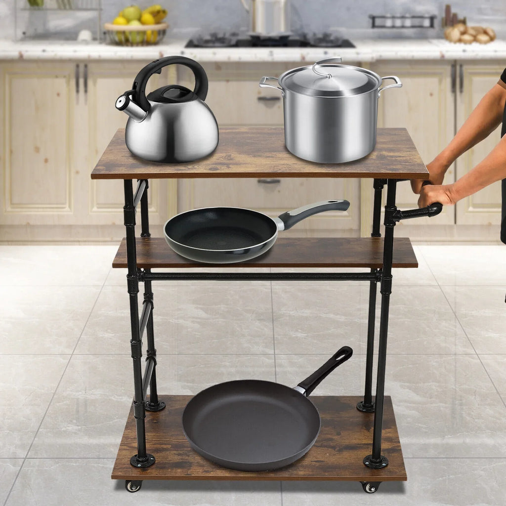 Universal Kitchen Wheels W/ Removable x17.7"W Cart Hooks x39.4"H 3 Layers 31.5"L