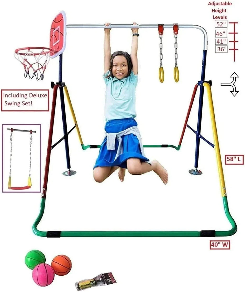 Home Folding Bar Swing, for Bar - 4-in-1 Rings, Training Hoop Gymnastics Height-Adjustable Basketball with Set Junior Gym
