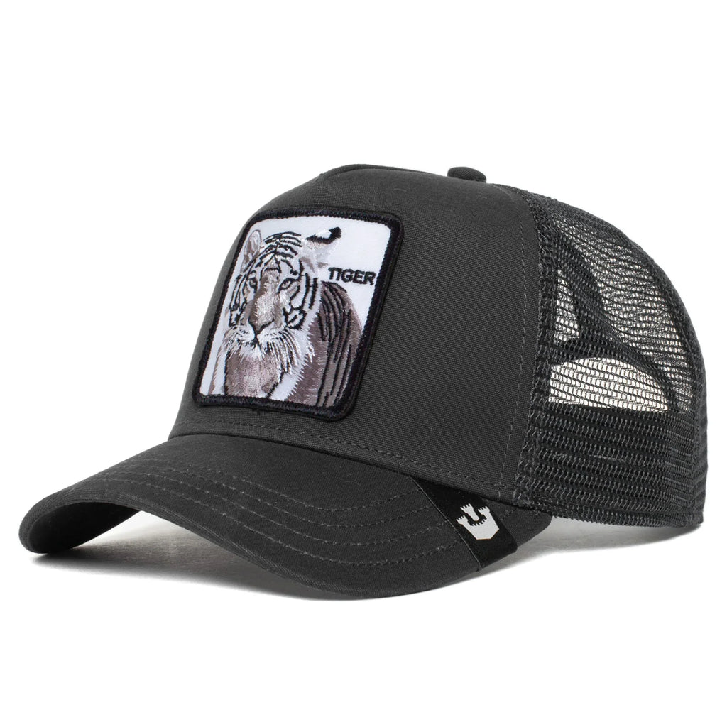 Black Snapback Hat, Unisex The Farm Trucker Original Adjustable Goorin Tiger), (White Bros. One Size
