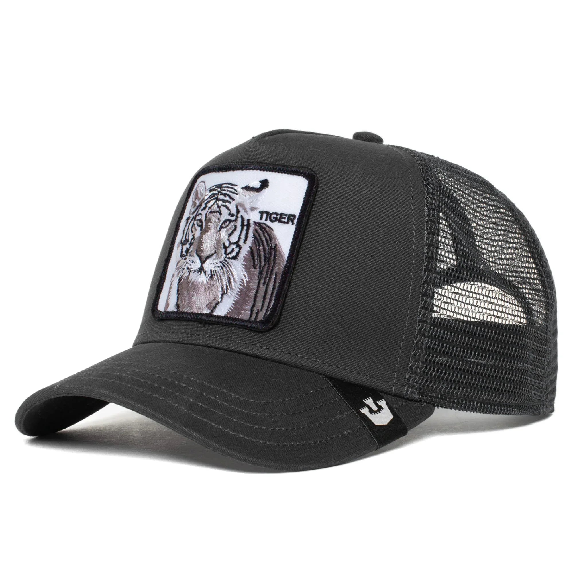 Black Snapback Hat, Unisex The Farm Trucker Original Adjustable Goorin Tiger), (White Bros. One Size