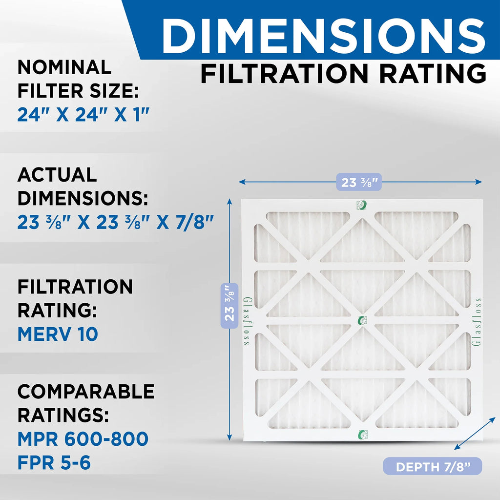x Size: MERV 23-3/8 ZL of Box Exact 23-3/8 10 AC Filters. 24x24x1 Furnace Air Glasfloss 4. x 7/8 Pleated