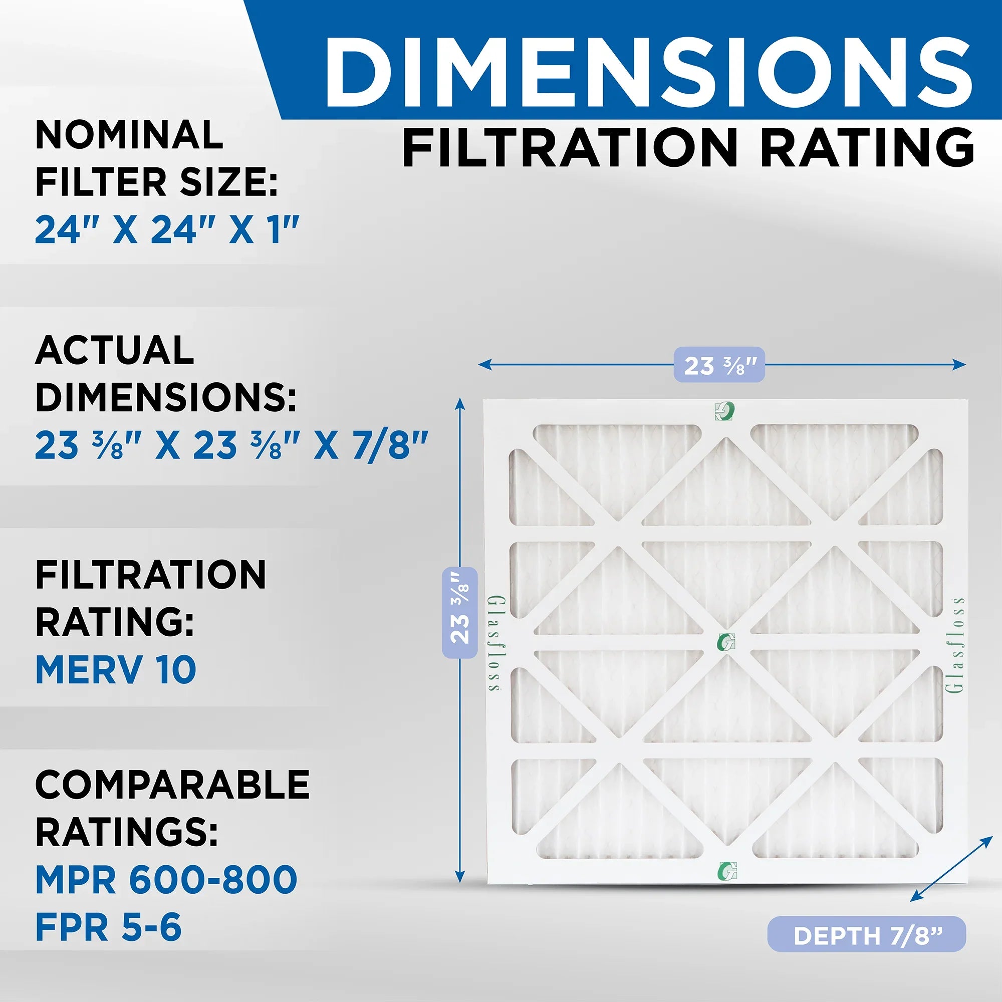 x Size: MERV 23-3/8 ZL of Box Exact 23-3/8 10 AC Filters. 24x24x1 Furnace Air Glasfloss 4. x 7/8 Pleated