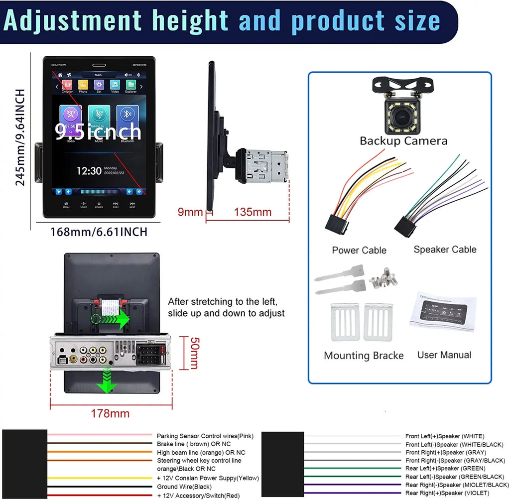 MP5 Rear Apple Carplay Car Car with USB Screen Camera Android Touch Player Din FM,with Link Car Mirror LED Auto Stereo 12 Podofo Bluetooth HD 9.5'' Radio Single