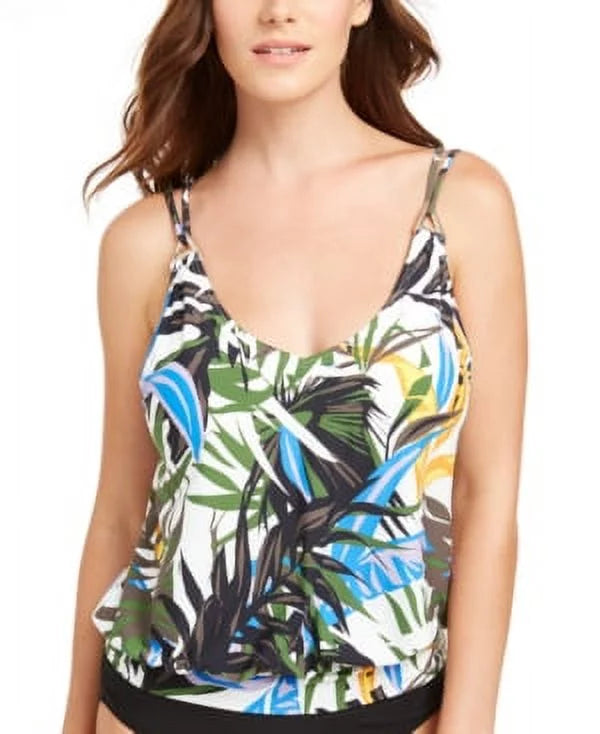 Klein Calvin Printed Green, Top, Blouson Tankini Small Underwire