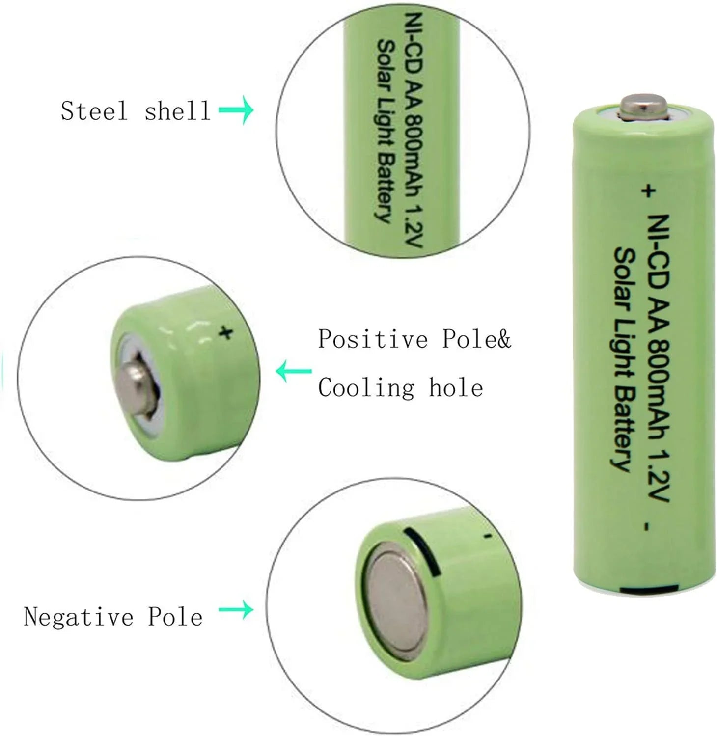 Rechargeable Light Batteries 1.2V Solar AA NiCd Batteries Outdoor 800mAh Lights, PCS) BAOBIAN Garden Remotes, Mice for Solar (8