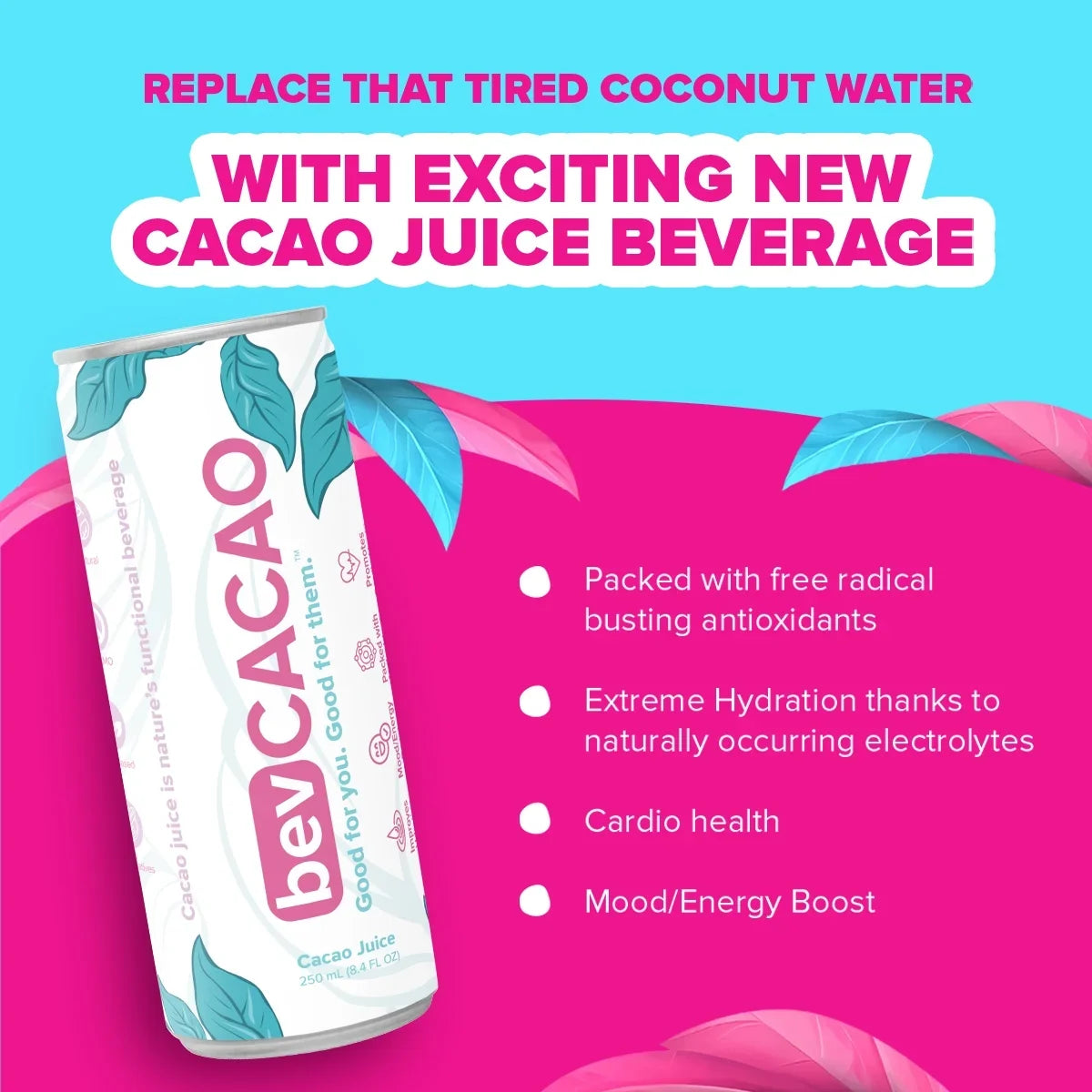 | Healthy Cacao Hydration. Cocoa Natural Energy of Improves 8.4oz Cans bevCacao Superfruit the Antioxidant Fruit | Pod. Drink| 8 Highest Juice Electrolytes | Pack Boost