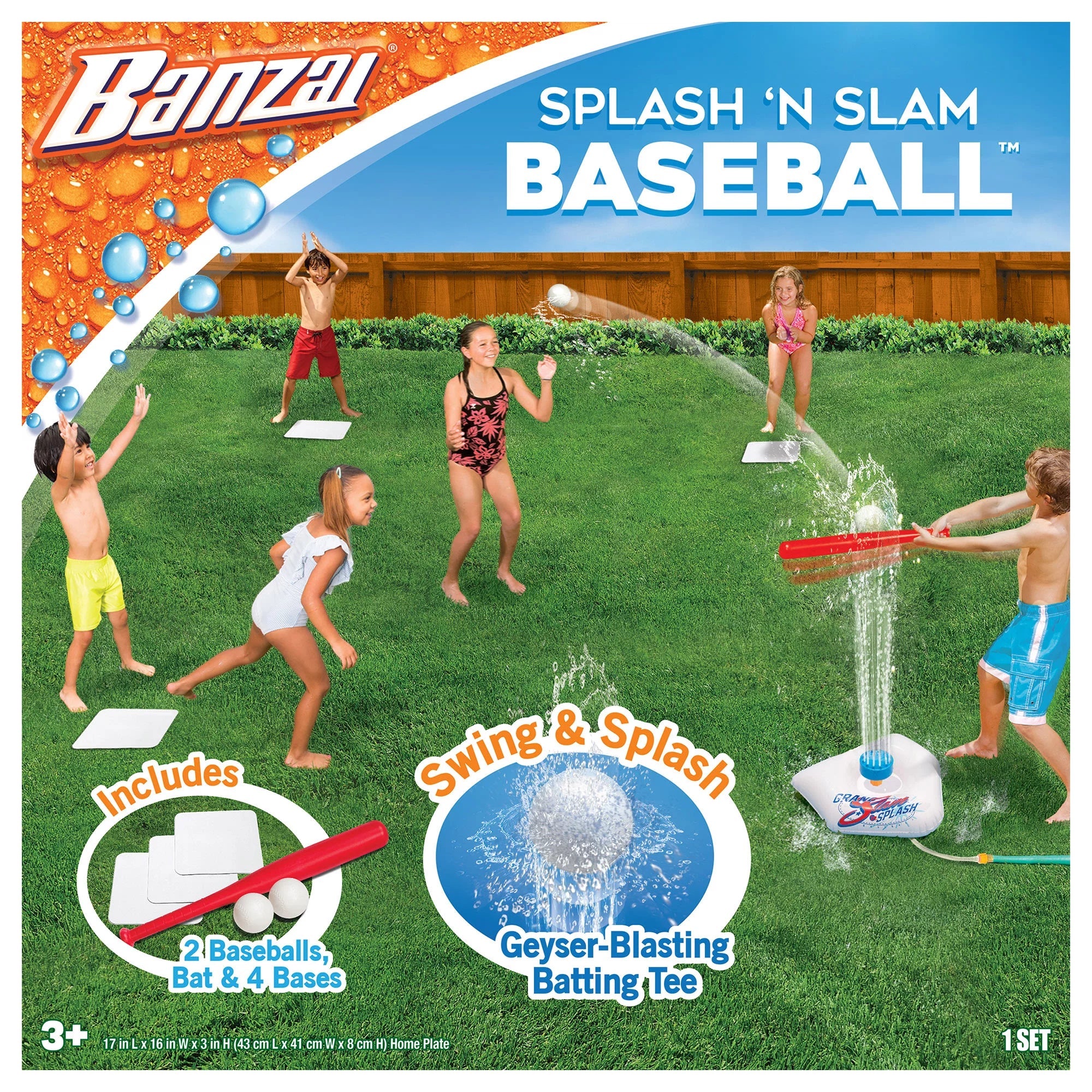 Game Sprinkler Splash 3 Slam Home , Balls Ages Plastic & Plate Bases, Plastic - Backyard Tee + Kids & Baseball Water Batting & 2 + Sports Banzai Includes - Bat Practice,