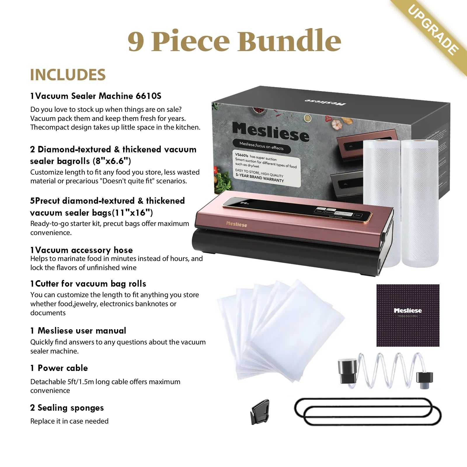 & (Pink) Precision Bags, Strip, Mesliese Dry&Moist 6-in-1 5 Preservation Rolls with Pre-cut 90Kpa Bag Widened Machine Powerful Modes 12mm System 2 Food Sealer Sealing Cutter, Vacuum Compact