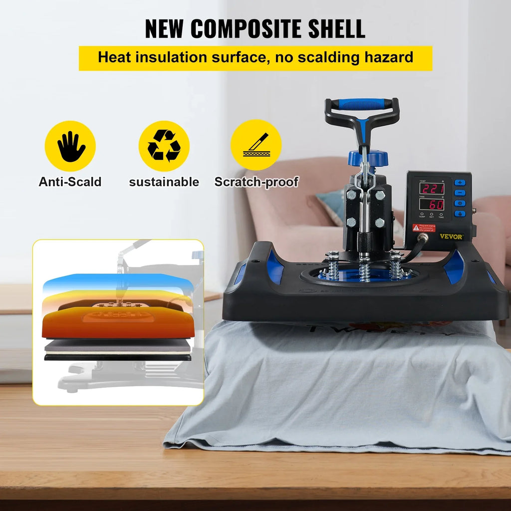 Printer Digital Fast with 15" Vinyl Press Transfer Machine, Pressing Canvas x 12" T-Shirt Surface, Sublimation Heating 360 Blue Anti-Scald Heat Machine, Away BENTISM Pillow, Swing Bag,