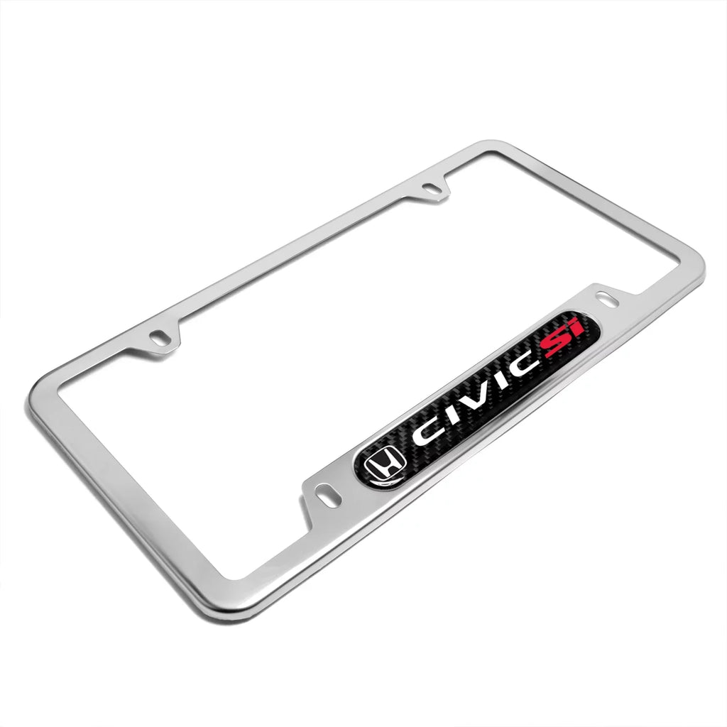 License Nameplate Fiber Stainless Frame Real Steel Carbon Honda Chrome Si Civic