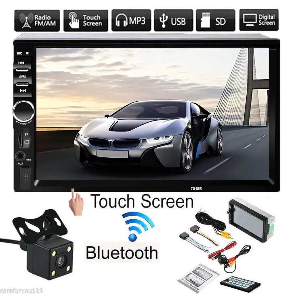 Stereo Mirror Camera& Support Touch Control Din LCD 7" Car +Rear Radio View with Remote Link/DVR/USB/FM/SD/MIC in-Dash MP3 Bluetooth Screen Double Head Car Unit