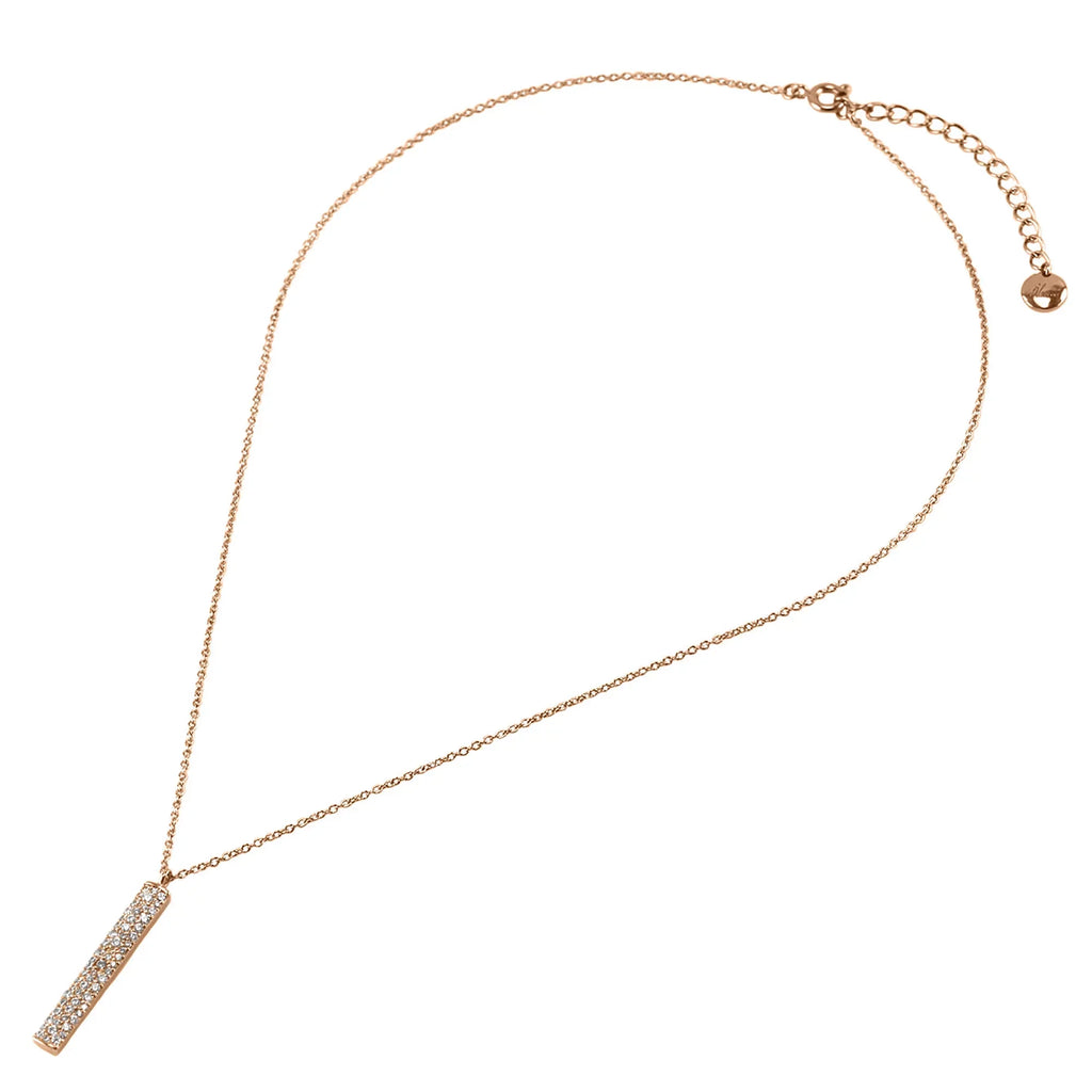 Rose Zirconia Inc for Plated Accented Pendant Cubic Box Women, Teens Boutique Gold Necklace Blue Vertical Bar
