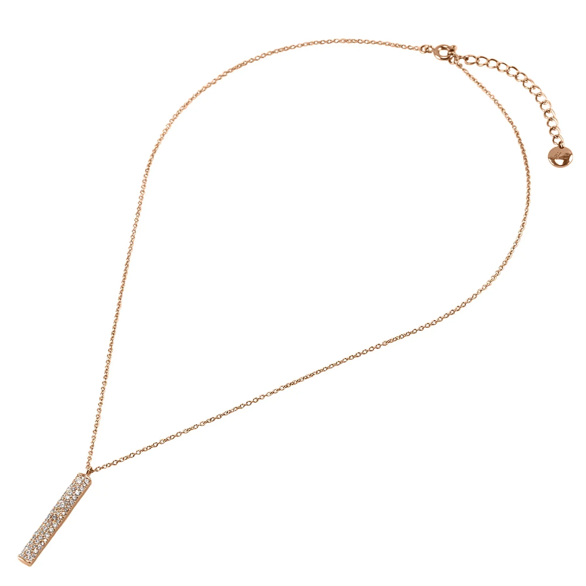 Rose Zirconia Inc for Plated Accented Pendant Cubic Box Women, Teens Boutique Gold Necklace Blue Vertical Bar