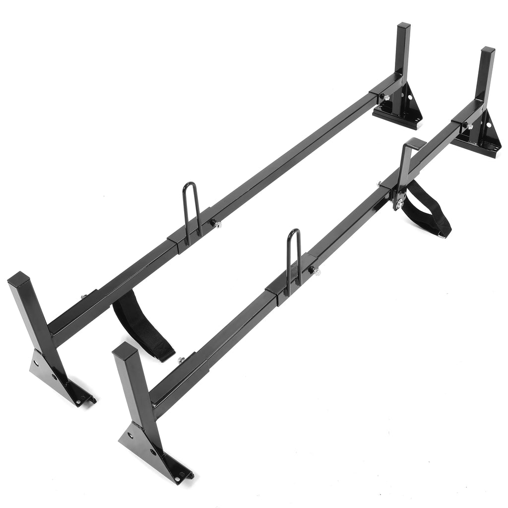 GMC Kojem Roof Rack Rack Vans 2 Universal Full-Size Ladders Carry Steel Bars Mount E-Series Adjustable Chevy Express Savana Ford for 68"-75"