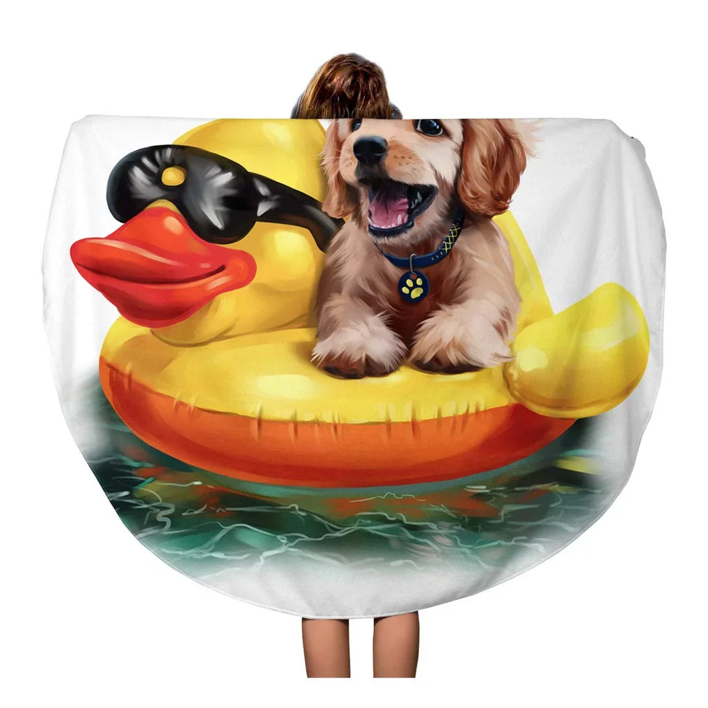 Round Inflatable Circular Blanket Towels Throw Circle Puppy 60 Beach SIDONKU on Drawing inch Towel Labrador Travel Tapestry Watercolor Beach Duck Floats Beach Mat