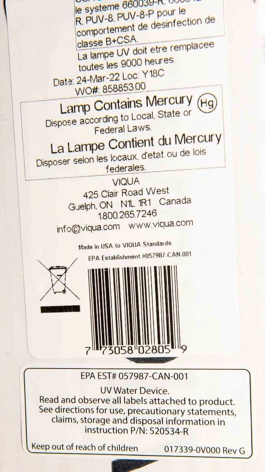 D4, D4+, Viqua Lamp Replacement Models D4 Premium 602805 for Systems UV