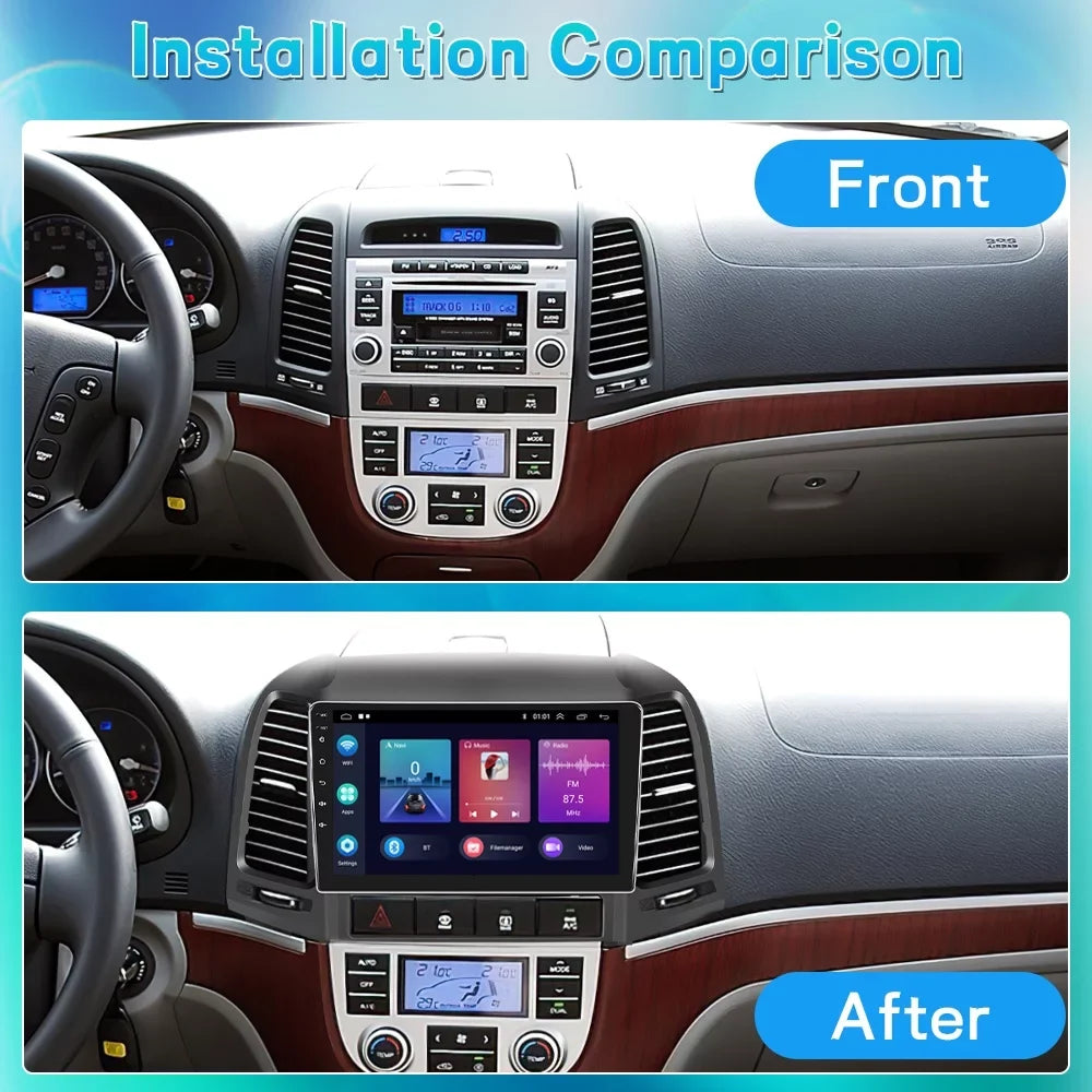 Wireless FM 2+64G Car WIFI Backup GPS Stereo Podofo 2006-2012 for USB Santa-fe Link Android Radio Hyundai Mirror 13 9'' Carplay Hifi,AHD Bluetooth Camera Auto Android