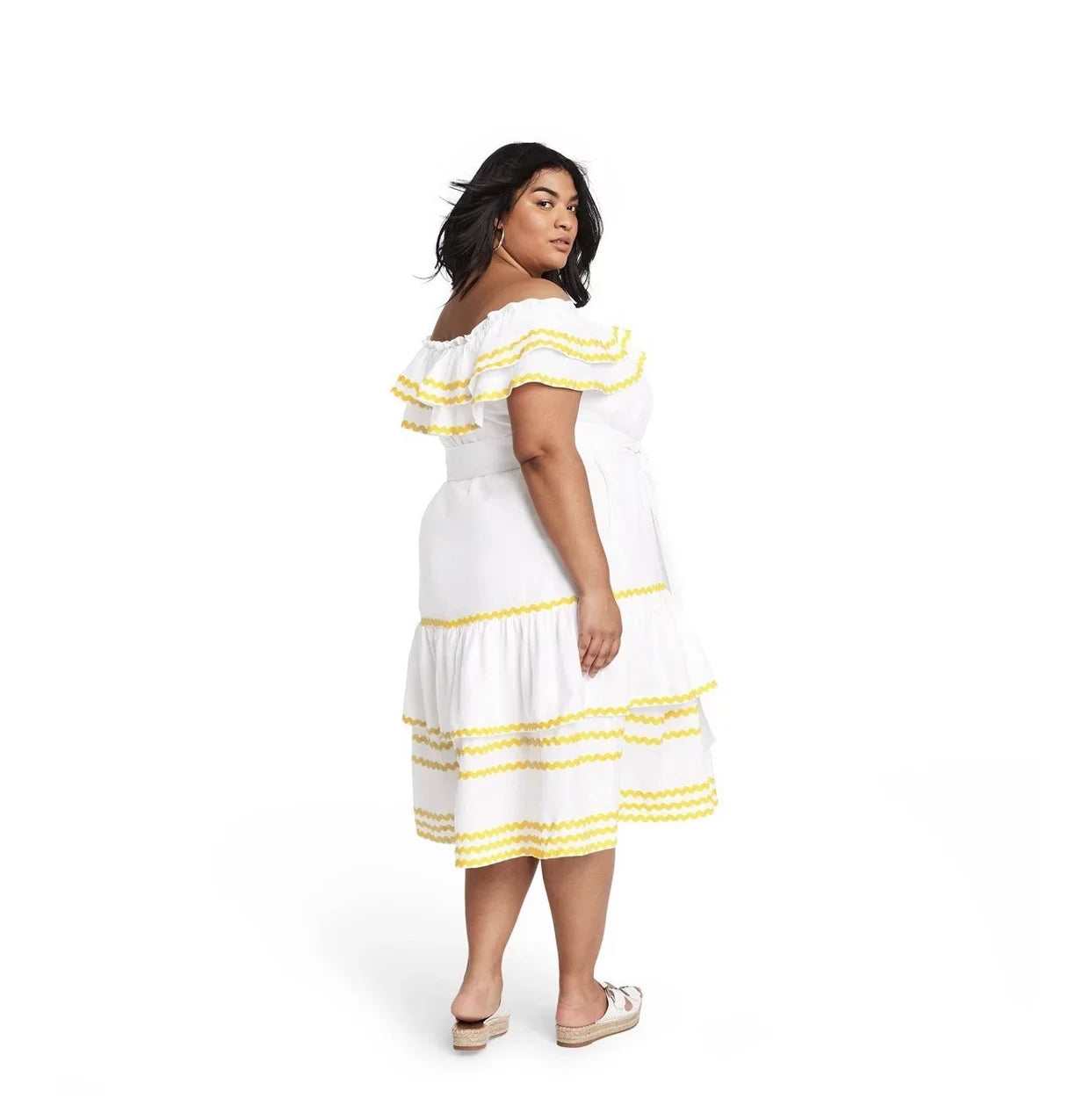 Plus Shoulder Ric Marie the Women's Fernandez Dress Off White/Yellow, Lisa Rac Size - 1X