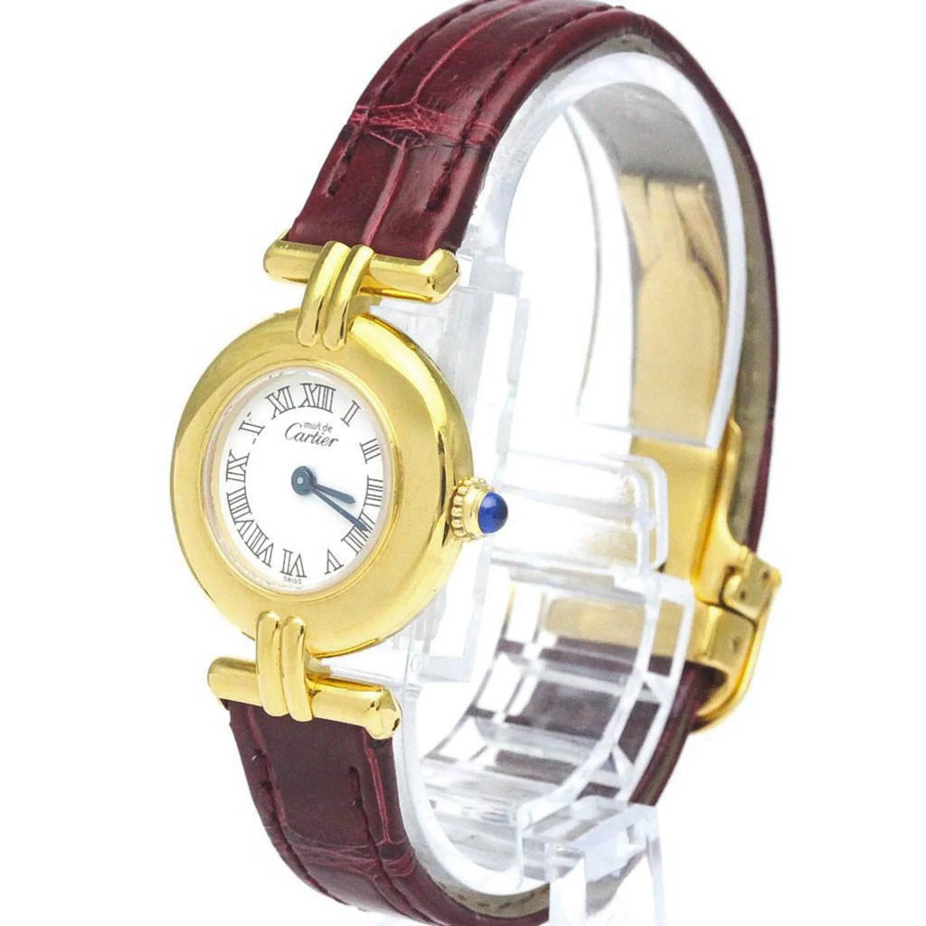 Leather Watch Pre-Owned CARTIER BF568960 Plated Gold Quartz (Good) Must Colisee Ladies
