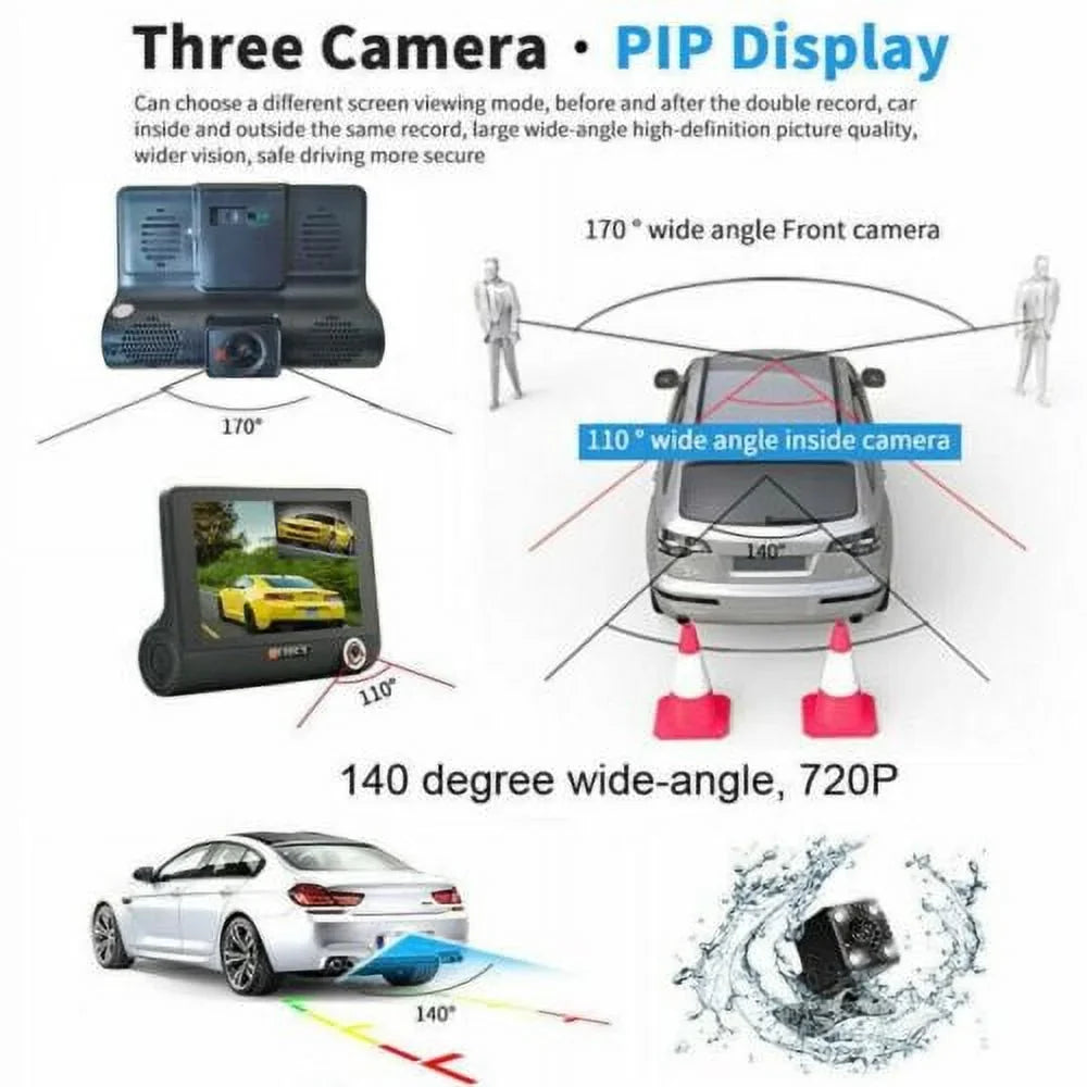 Rearview HD 4" Dual Cam G-Sensor 1080P Dash Camera Video DVR Recorder Lens Car