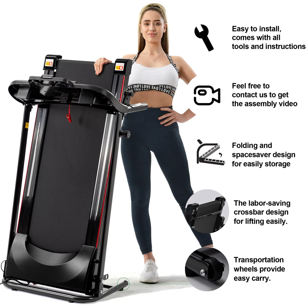 Machine Gym Electric Running Incline Treadmill Folding Sensor Exercise Bluetooth Treadmill Rate 2.5HP Holder Fitness Music Home Cup Foldable, for Indoor 12KM/H Walking with Heart for Home