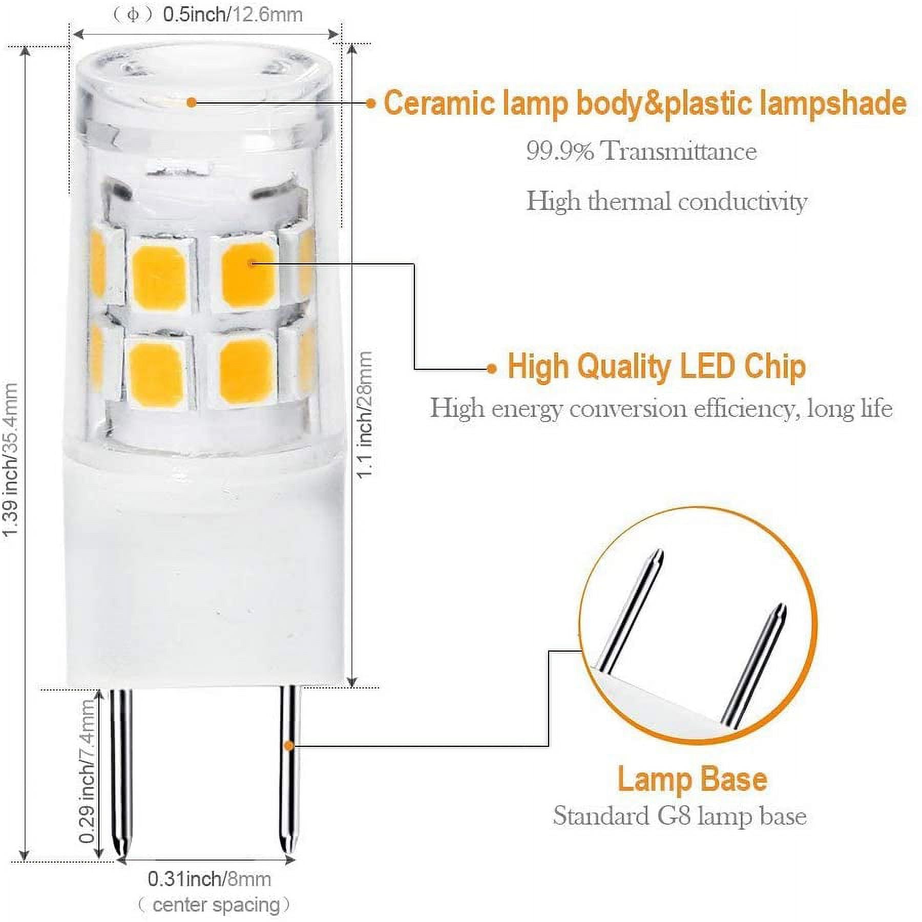 Bi-pin LED Replacement Under Warm Bulb for Lighting.Pack 2.5 Kitchen Watts of Halogen 20W 3000K Base G8 LED Base Type Bulb Light ETHT G8 White JCD Xenon Counter 120V 10(G8 - 10PCS) Warm ETHT White