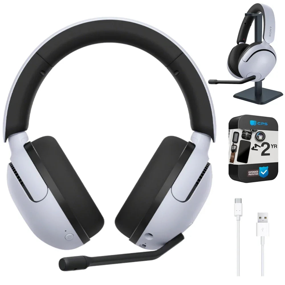 USB-A Bundle Sony Noise 2 WHG500/W INZONE Gear Wireless Enhanced H5 Pack Headset, Gaming to Protection 6 CPS Stand, Cable Deco & Foot USB-C Cancelling YR Pro Headphone White Audio with