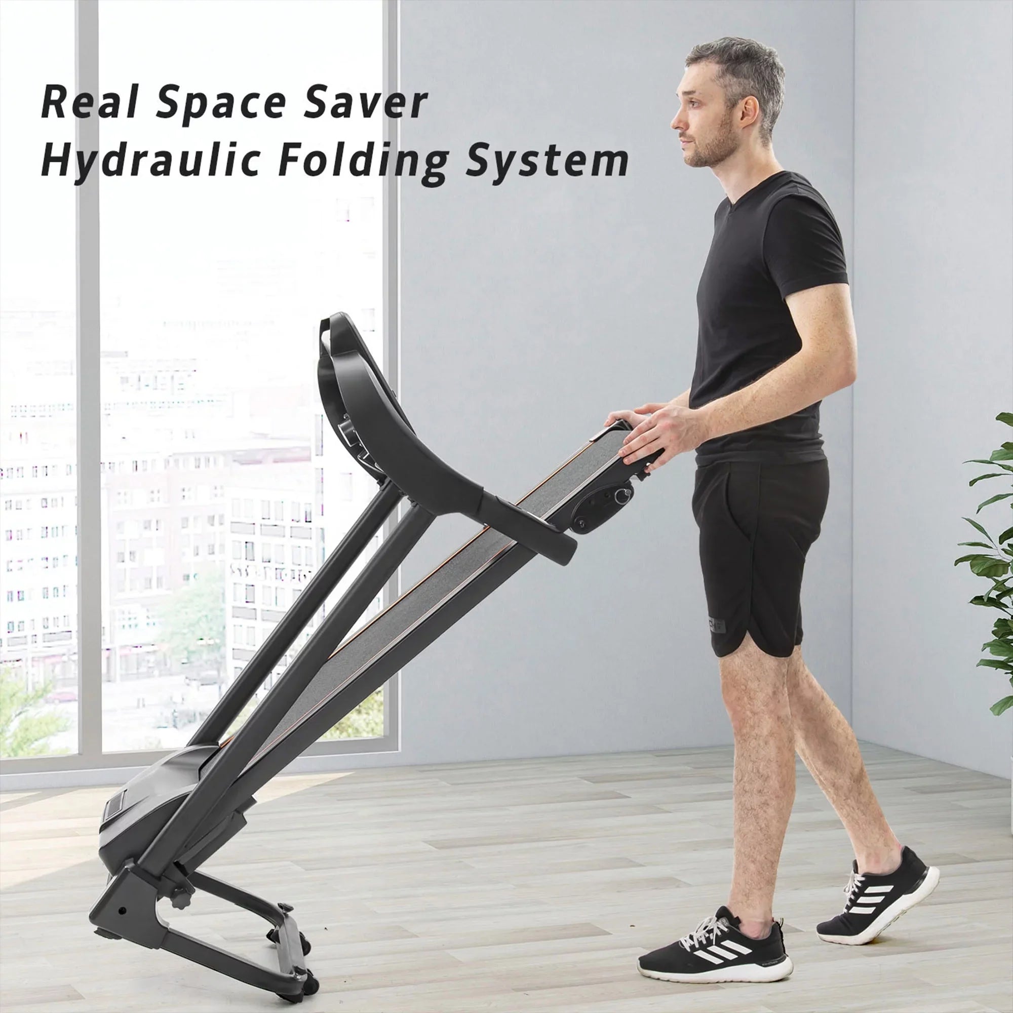 Adjuster with Speakers Audio Running Jogging Motorized Treadmill Easy Folding Machine and Incline Compact