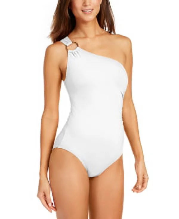 Kors Michael WHITE One-Shoulder 14 US Underwire One-Piece Embellished Swimsuit,