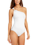 Kors Michael WHITE One-Shoulder 14 US Underwire One-Piece Embellished Swimsuit,