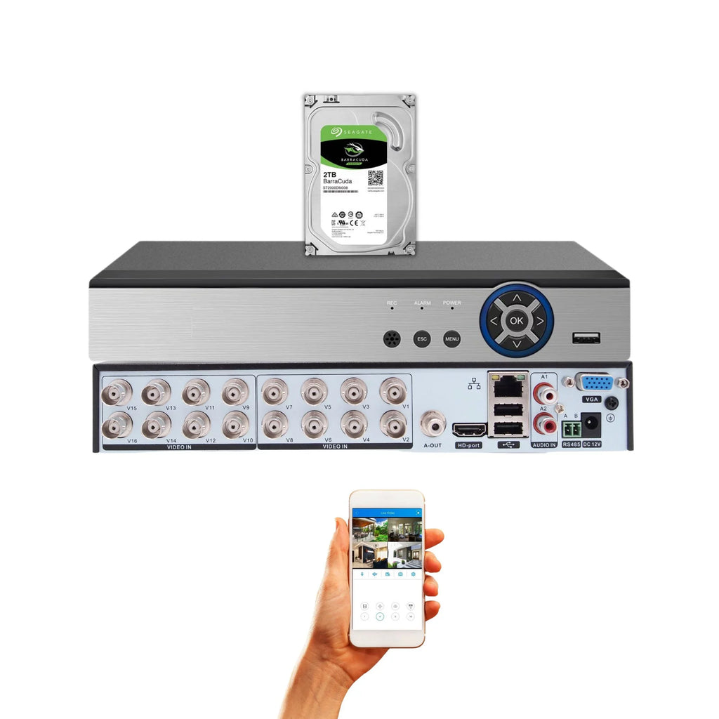 H.265 2TB Channel DVR Storage Digital Evertech TVI Recorder with Video Home Security Analog Standalone 16 HD CCTV CVI AHD Office