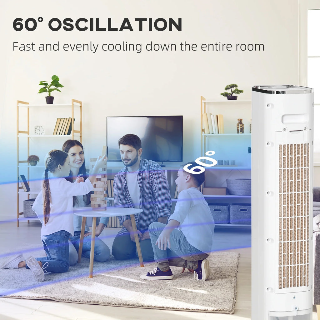 with Tank, 3-In-1 and Air Remote, Cooler, 1.6 Evaporative Gal White Portable Oscillating, Cooling 42" Ice Timer, HOMCOM LED Humidifier Water Display, Fan