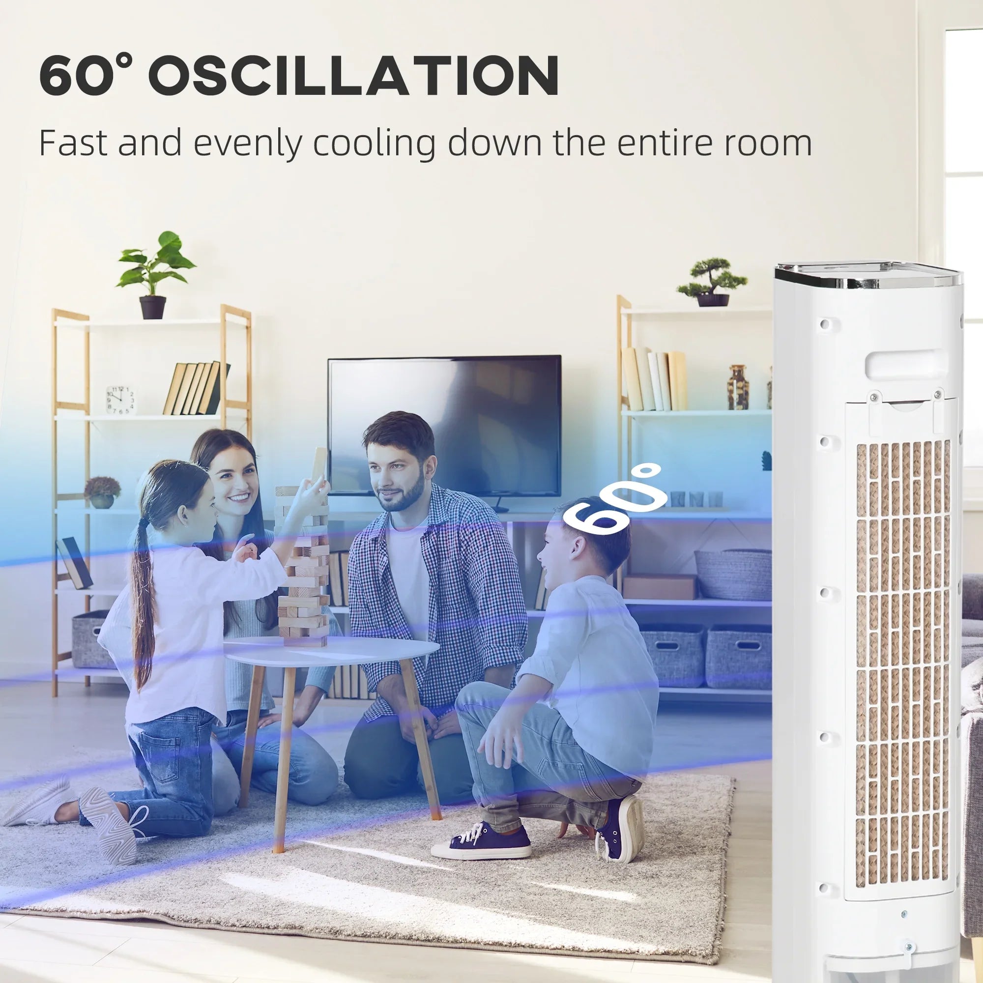 with Tank, 3-In-1 and Air Remote, Cooler, 1.6 Evaporative Gal White Portable Oscillating, Cooling 42" Ice Timer, HOMCOM LED Humidifier Water Display, Fan