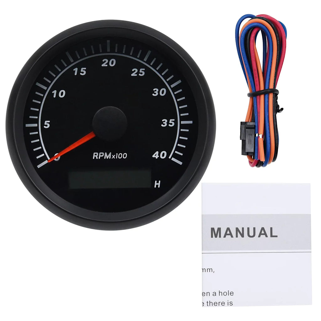 for Gauge Tachometer Geloo 85mm Meter Hour RV 0-4000RPM Boat Tachometer Marine Truck Car Waterproof