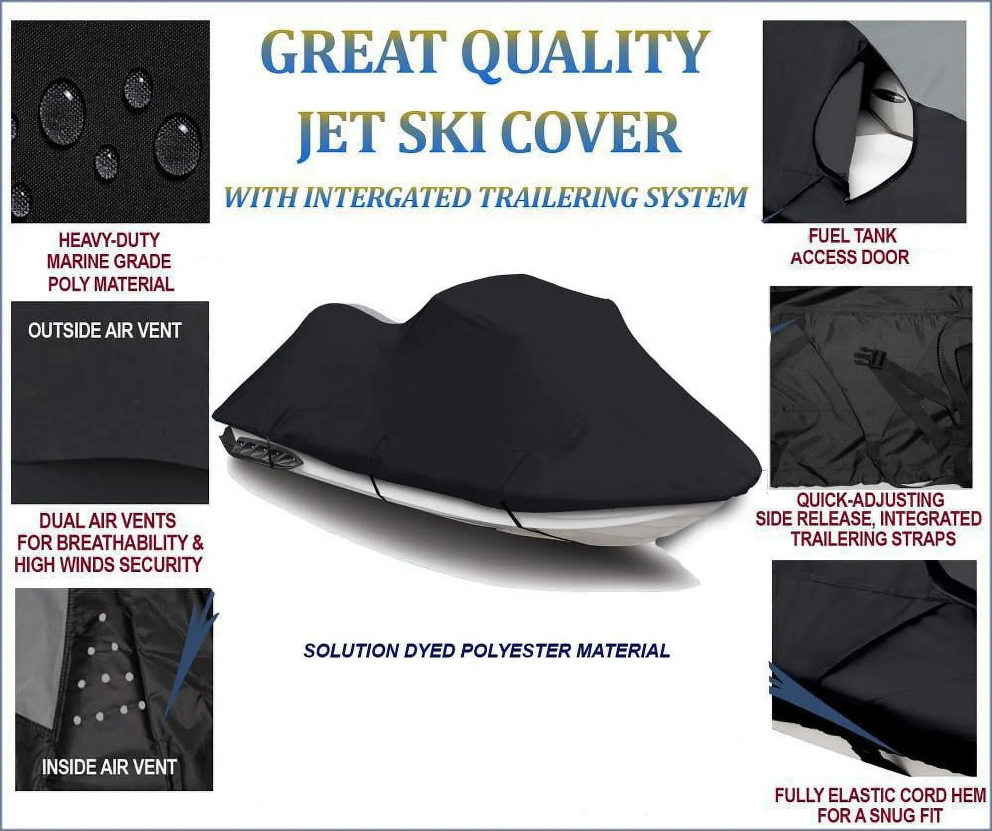 Jetski 600 DENIER BLACK Sea-Doo Ski TEC PWC SC 4 GTX 2003 Cover 2005 Jet Compatible for 2004 JetSki Bombardier Cover Doo Sea