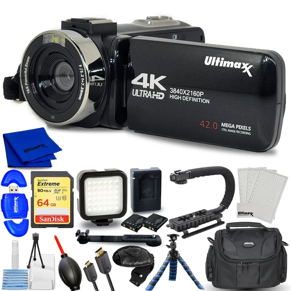 Bundle Ultimaxx with LED Vlog HD Camcorder Light 4K Ultra Video 42MP Camera