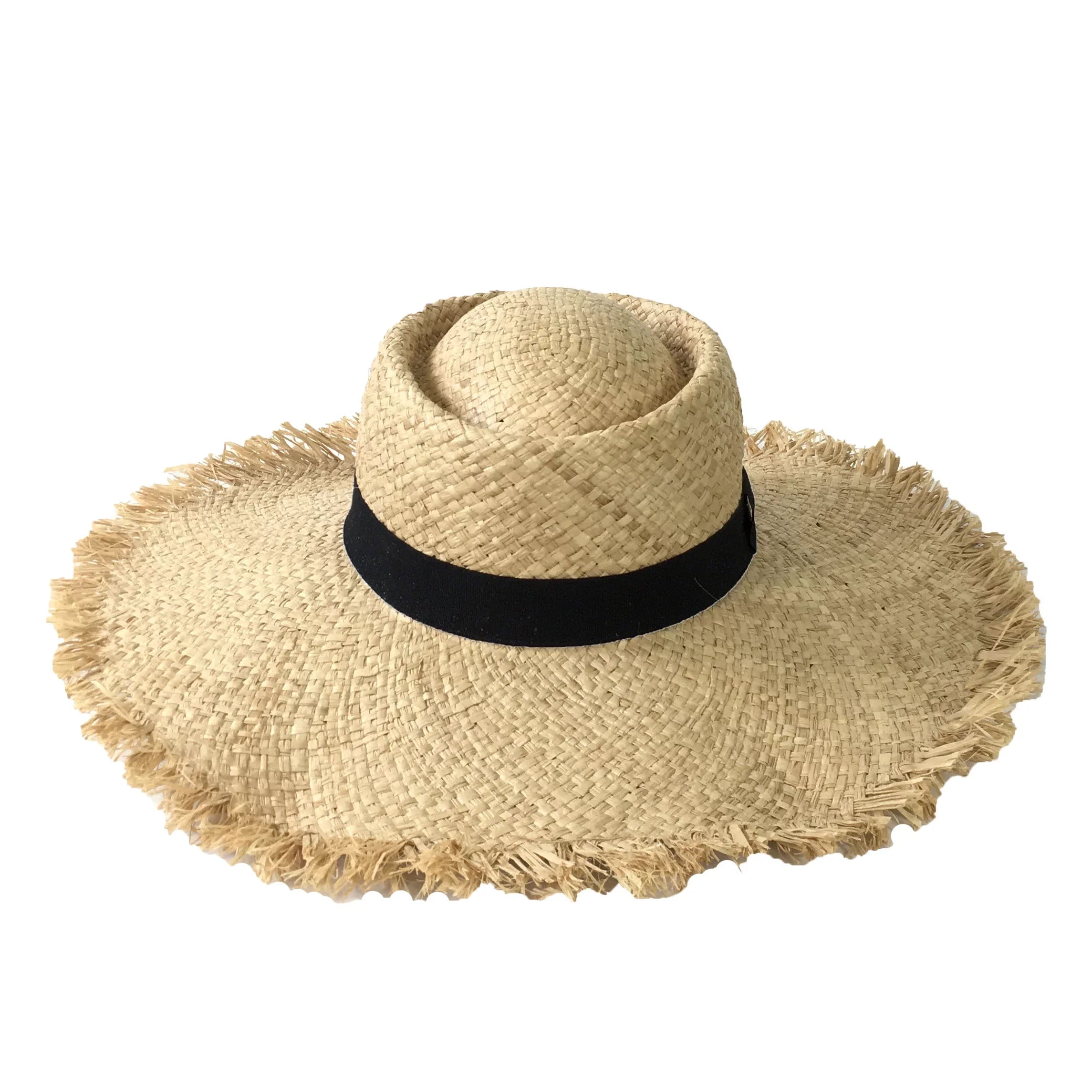 Natural Island Panama Wide Hat, Brim Frayed Edge Blue Straw