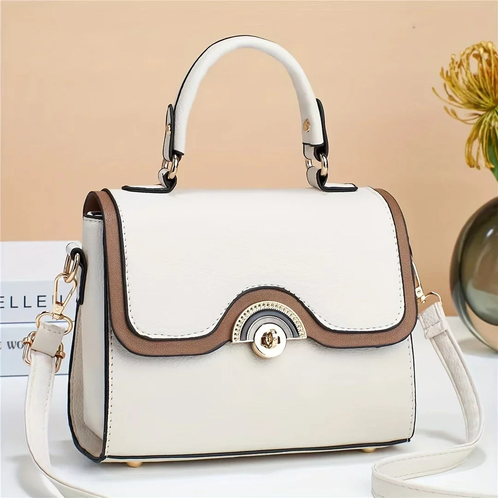Turn Ontrast Junior Bag, Flap Trendy Lock Square Purses Color Handbags, Women's Crossbody