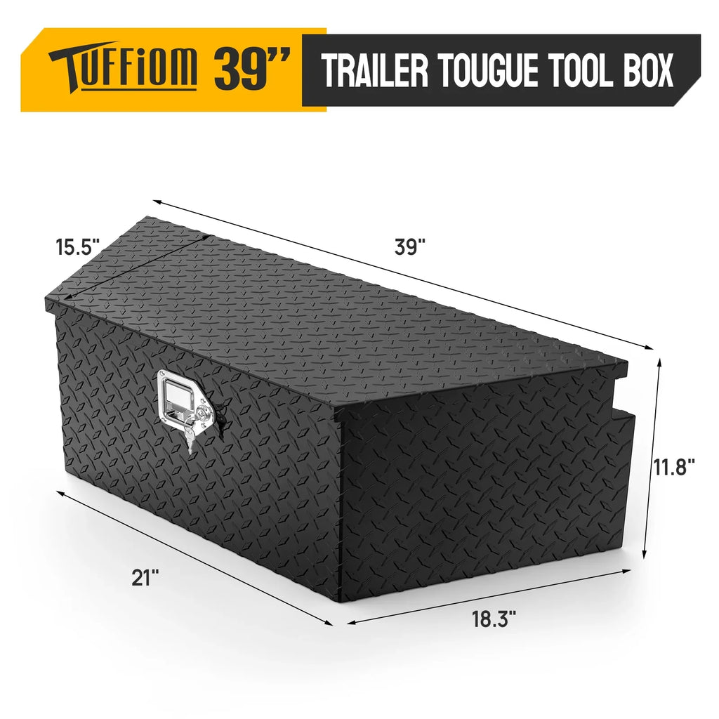 Keys, Trailer Tongue Trailer, 39 Box Inch Bed, Diamond for Organizer TUFFIOM Storage Toolbox Pickup Truck Aluminum RV, Plate with Black Tool Truck ATV, & Lock