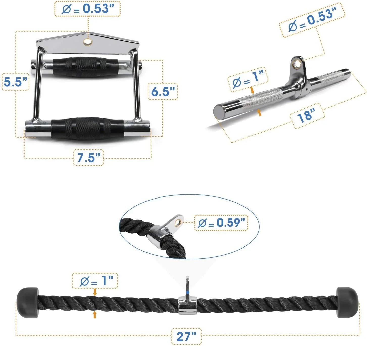 '+ Rope Double Attachment V-shaped Cable Handle Yes4All D Combo Bar Tricep +
