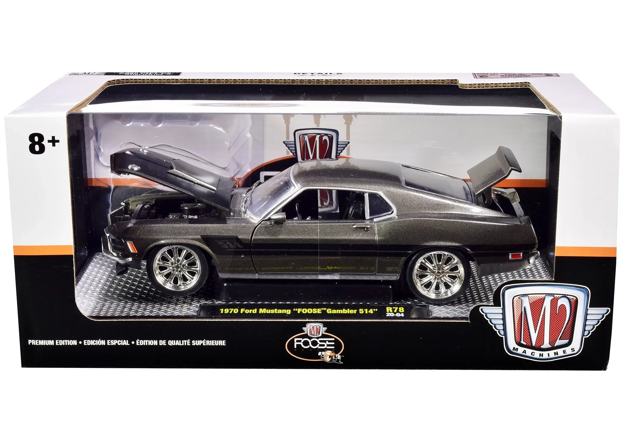 pcs Stripes 514 1/24 Racing Gambler Machines with Black "Foose" Green Ford by Diecast Model Ed Metallic 6880 Car Ltd British 1970 Mustang M2 Jaguar