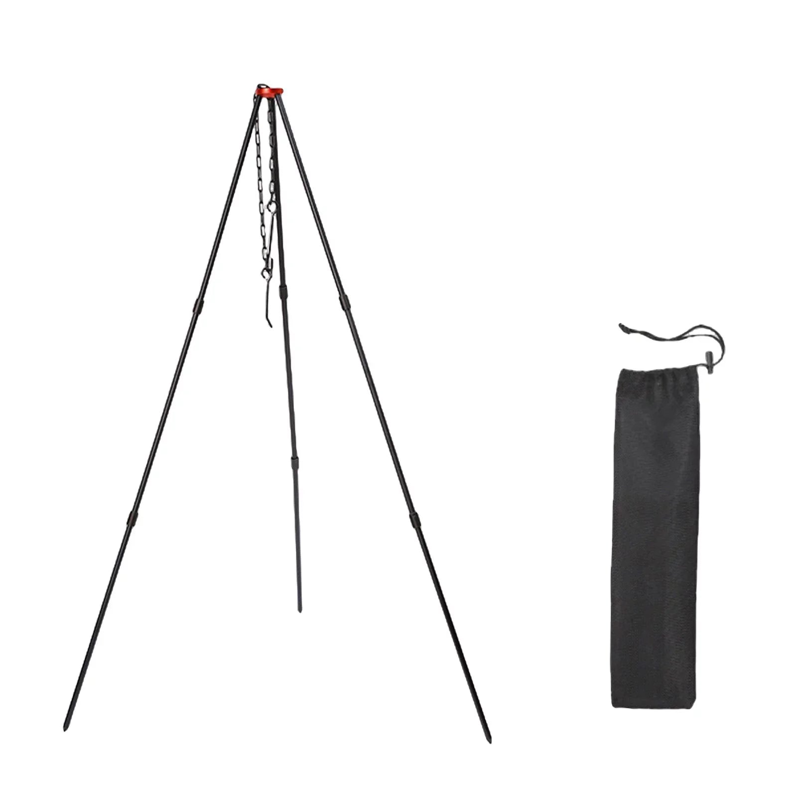 Accessory Portable with ing Campfire Cooking Adjustable Outdoor Camping Black Tripod, Pot Picnic Cookware , Grill Tripod Aluminum Stand