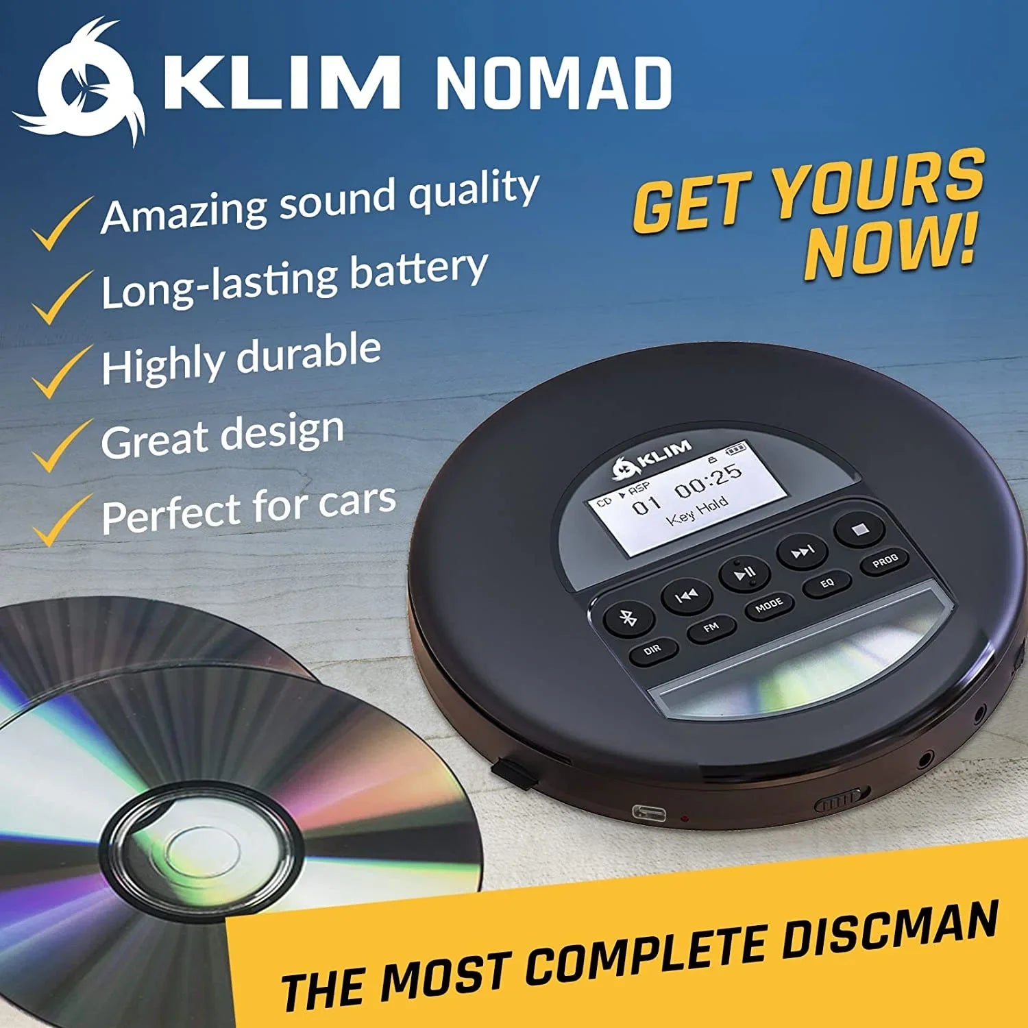 Good) Discman Headphones, FM AM Rechargeable Nomad Card, Ideal with CD Bluetooth- for KLIM MP3, Fusion Black Cars, Battery, TF Radio, Portable (Refurbished: Player Pre-Owned