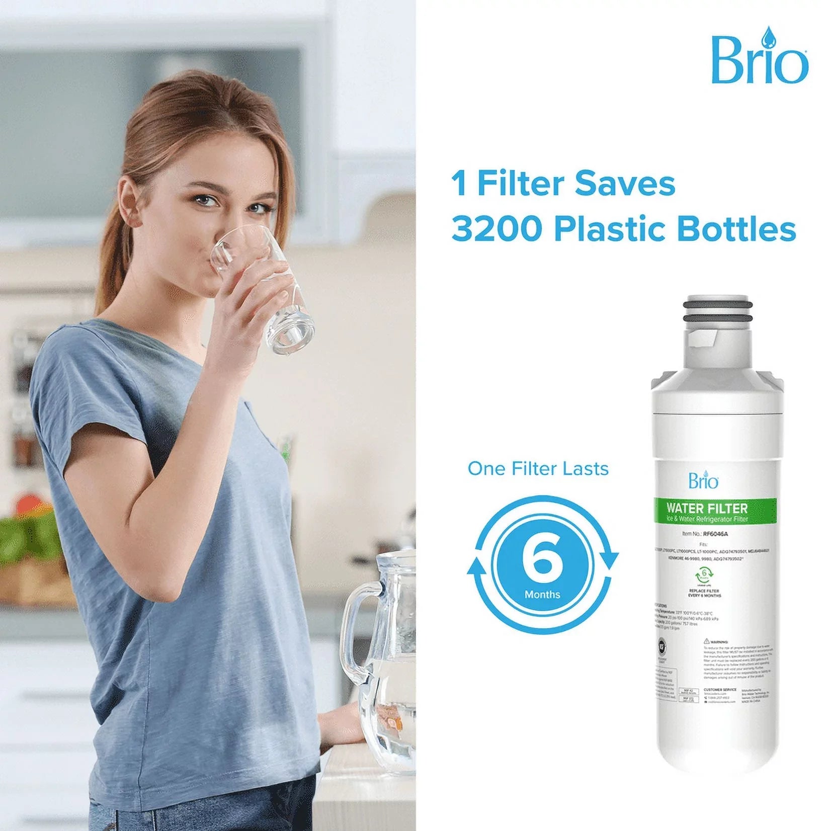 Filter 6046A ADQ74793501 LT-1000PC, Compatible With Replacement Brio LT1000PCS, LT1000PC, LGLT1000P, Refrigerator Water