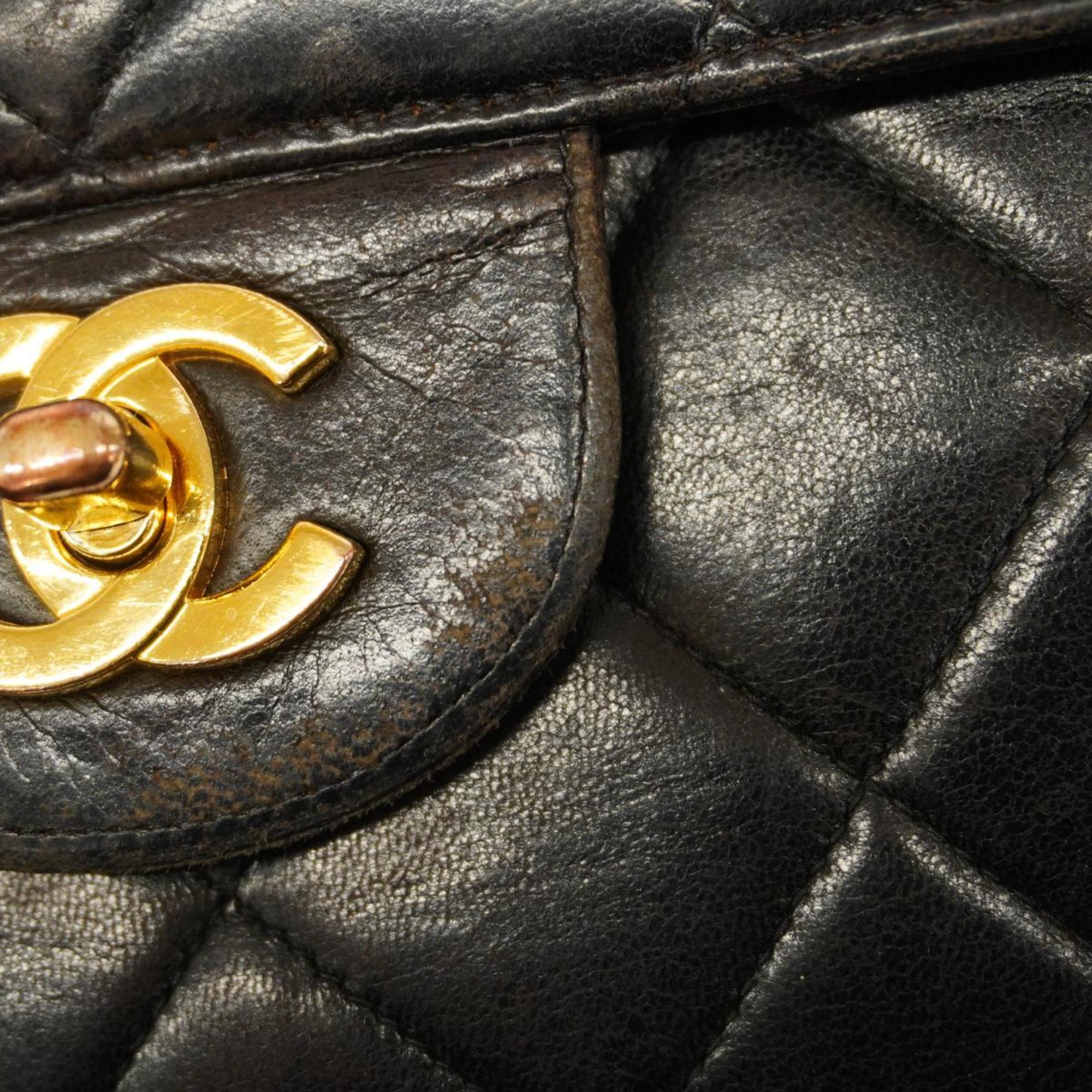 Women's Bag Matelasse Shoulder (Good) Pre-Owned Lambskin Double Chain Black W Face Chanel