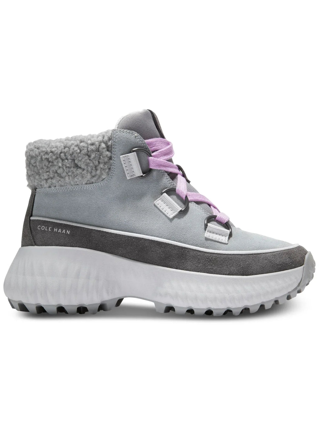 Shearling HAAN Faux Boots Cushioned Round B Waterproof Hiking 5 Zerogrand Cuff Lace-Up COLE Womens Leather Gray Wedge Toe Flurry