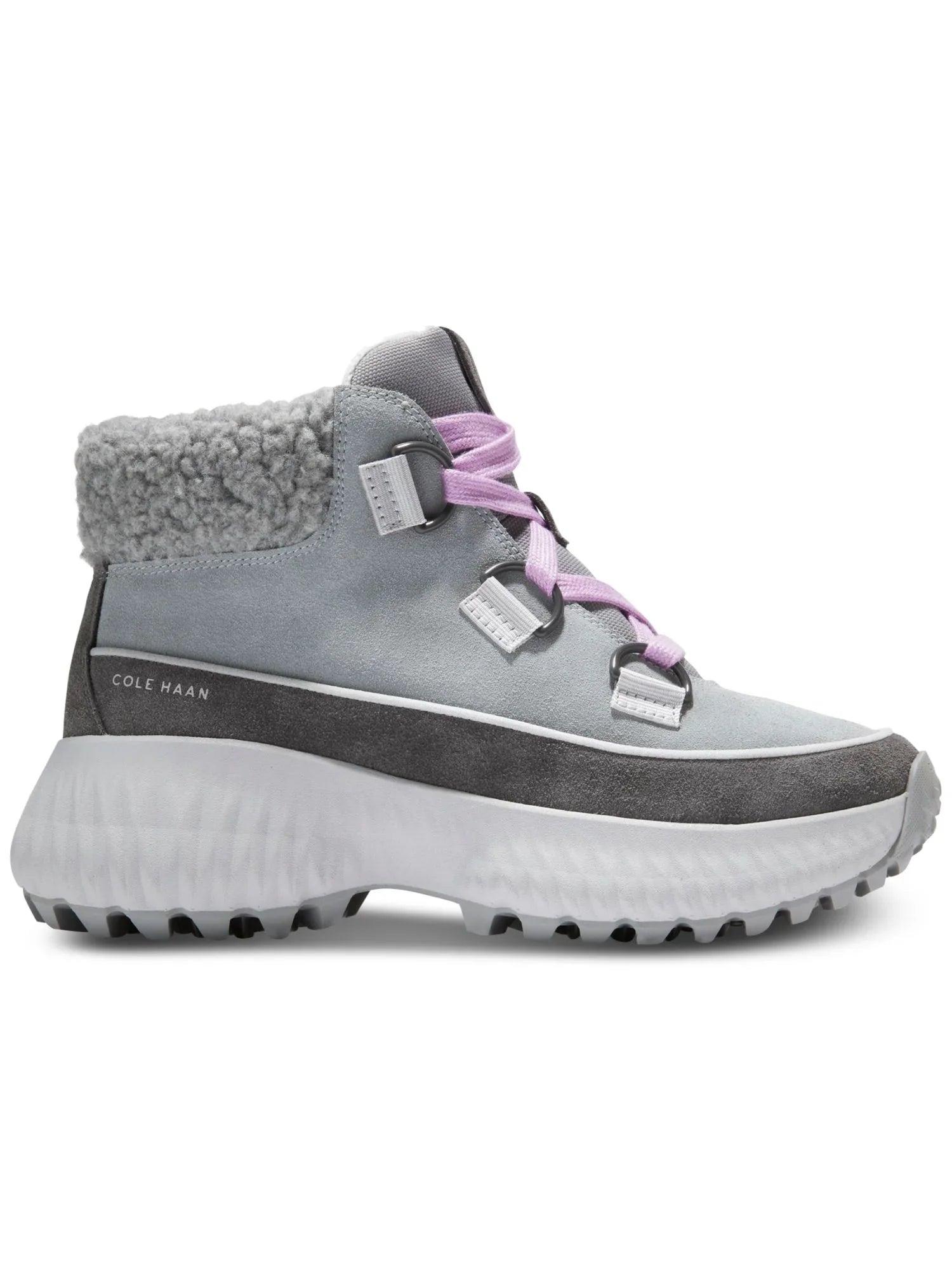 Shearling HAAN Faux Boots Cushioned Round B Waterproof Hiking 5 Zerogrand Cuff Lace-Up COLE Womens Leather Gray Wedge Toe Flurry