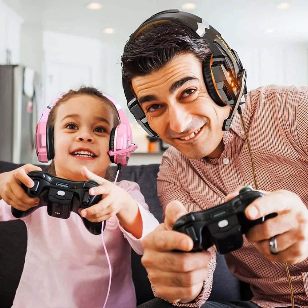 Soft BENGOO LED Cancelling Xbox One PS4, Headset Gaming with Over Ear Surround, Mic, Memory Headphones Stereo Bass PC, Earmuffs Noise (Orange) Controller, G9000 Light, for